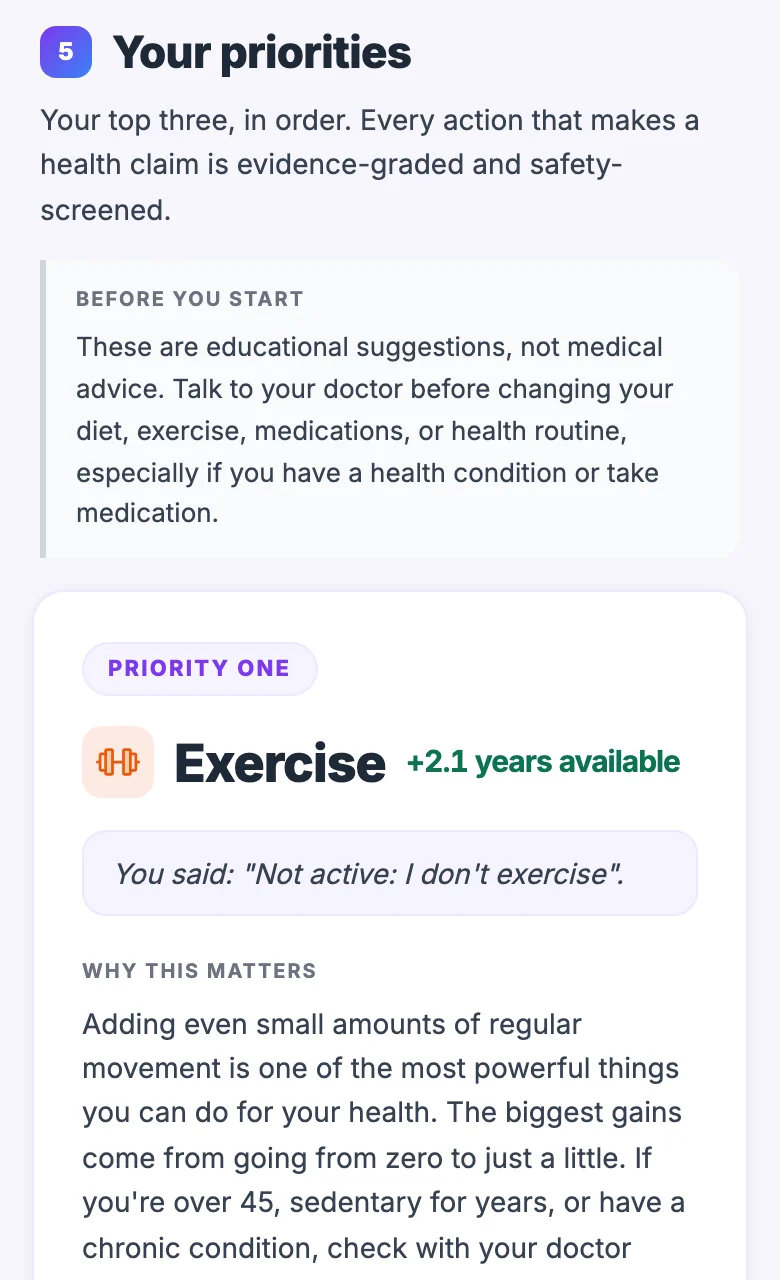 A piece of the example report. Your priorities, starting with priority one, exercise.